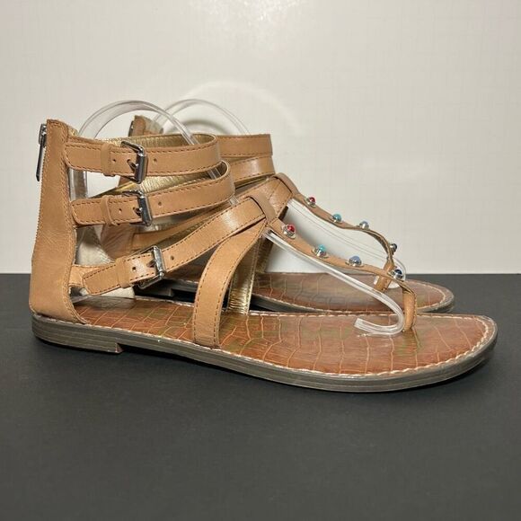 Womens SAM EDELMAN Genevive T Strap Zip Up Studded Sandals / Size 9 Medium - Picture 1 of 8